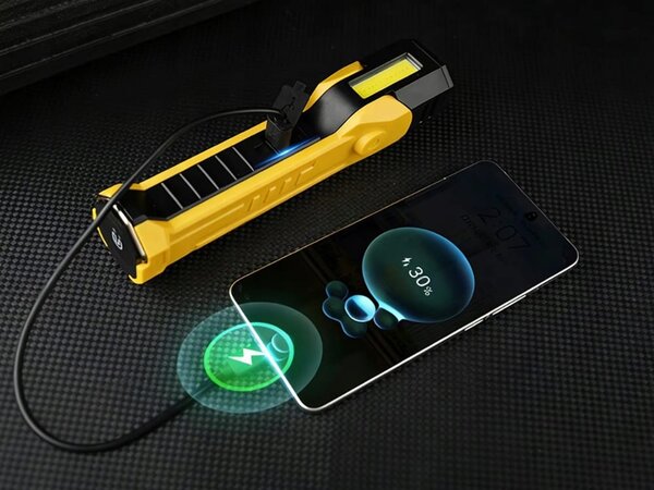 3 u 1 cob led baterija. magnetska radionička lampa powerbank usb lcd kuka žuta