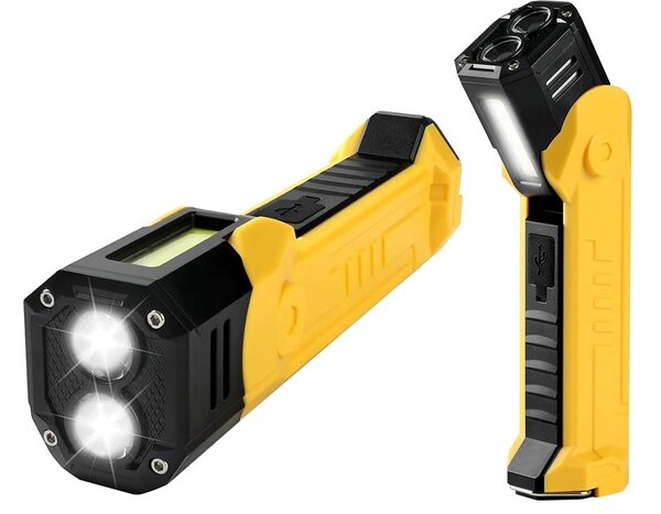 3 u 1 cob led baterija. magnetska radionička lampa powerbank usb lcd kuka žuta