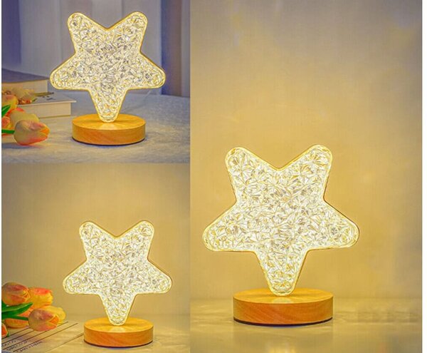 Led rgb baterija. kristalna ukrasna noćna lampa usb 17cm zvijezda