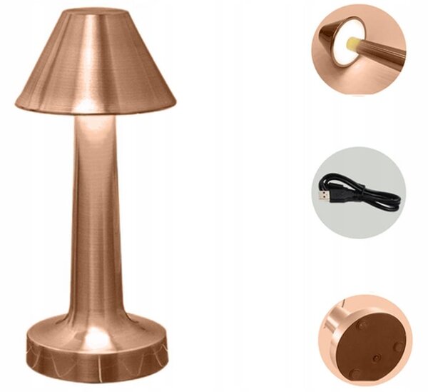 Ledena metalna baterija. 1500mah osjetljiva na dodir stolna lampa USB 3 boje osvjetljenja bakar