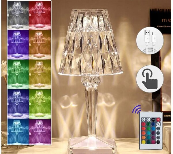 Led rgb baterija. stolna kristalna lampa usb daljinski 25cm