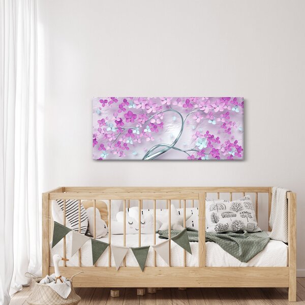 Slika cvijeća na srebrnom deblu - apstrakcija (120x50 cm)