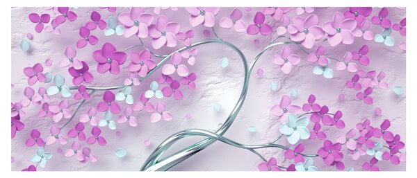 Slika cvijeća na srebrnom deblu - apstrakcija (120x50 cm)