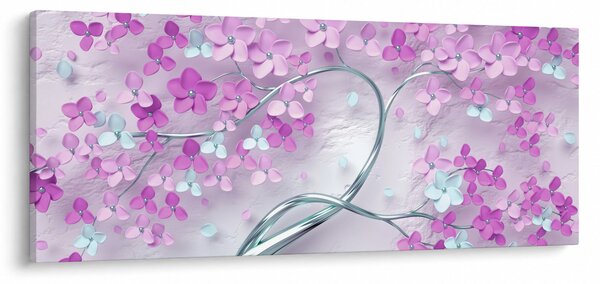 Slika cvijeća na srebrnom deblu - apstrakcija (120x50 cm)