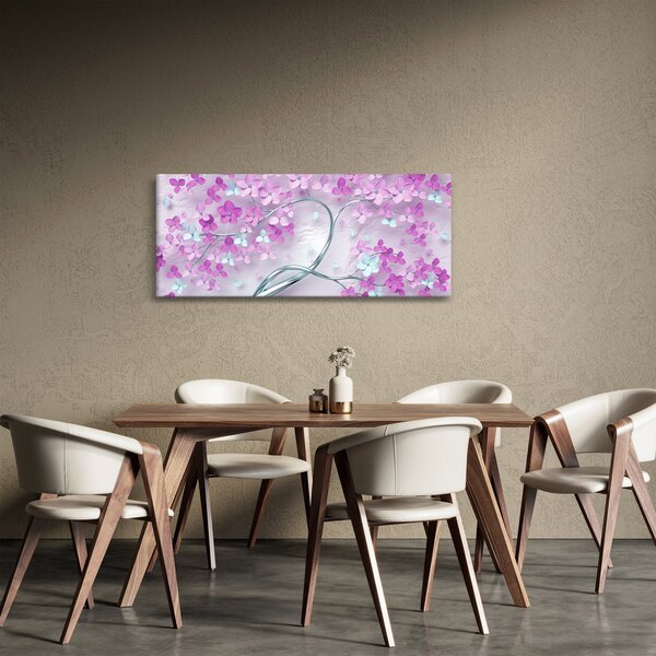 Slika cvijeća na srebrnom deblu - apstrakcija (120x50 cm)