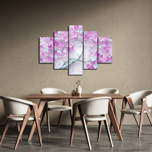 Slika cvijeća na srebrnom deblu - apstrakcija (150x105 cm)