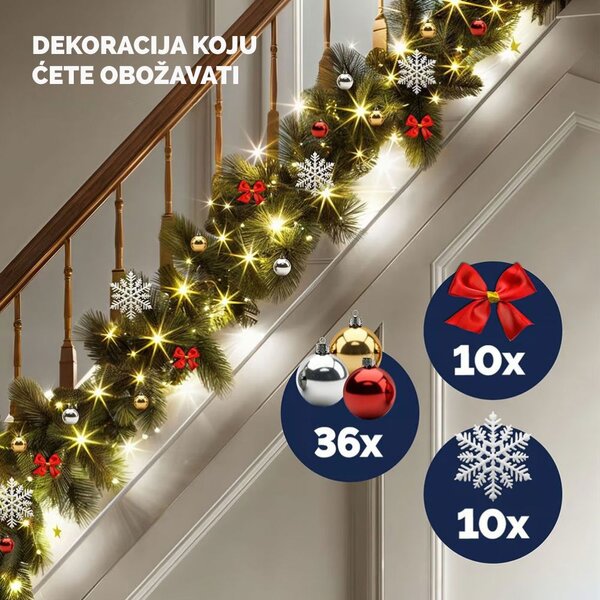 Božićna girlanda ANDREA s rasvjetom na daljinski upravljač, ukrašena, 5 m, zelena Casaria