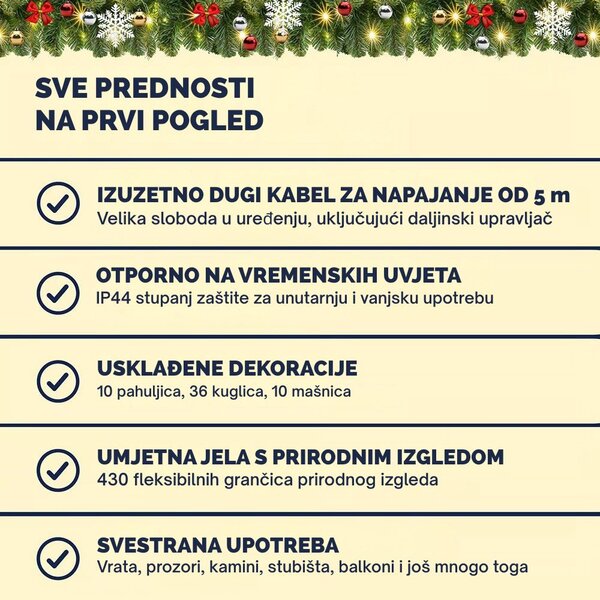 Božićna girlanda ANDREA s rasvjetom na daljinski upravljač, ukrašena, 5 m, zelena Casaria