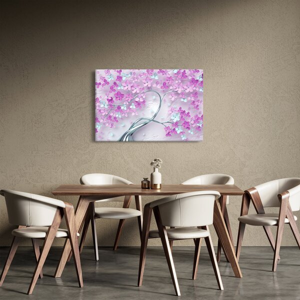 Slika cvijeća na srebrnom deblu - apstrakcija (90x60 cm)