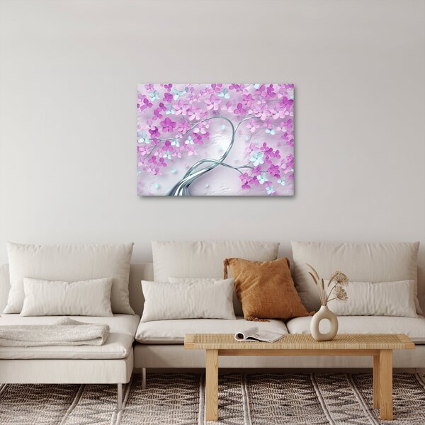 Slika cvijeća na srebrnom deblu - apstrakcija (70x50 cm)