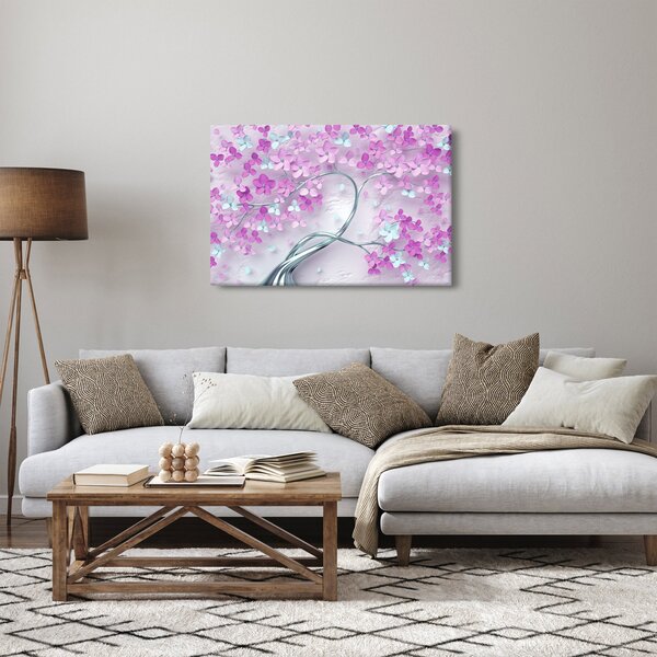Slika cvijeća na srebrnom deblu - apstrakcija (90x60 cm)