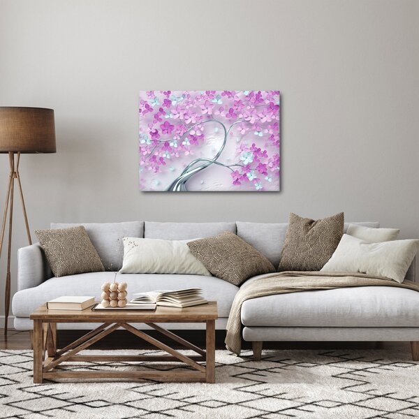 Slika cvijeća na srebrnom deblu - apstrakcija (70x50 cm)
