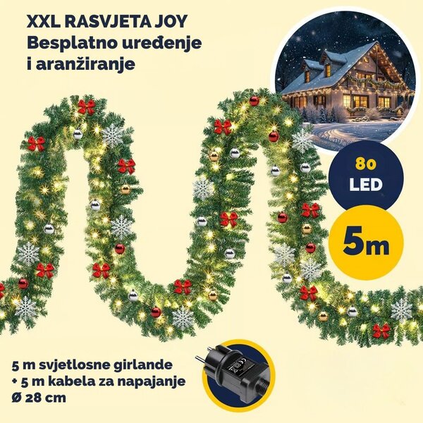 Božićna girlanda ANDREA s rasvjetom na daljinski upravljač, ukrašena, 5 m, zelena Casaria