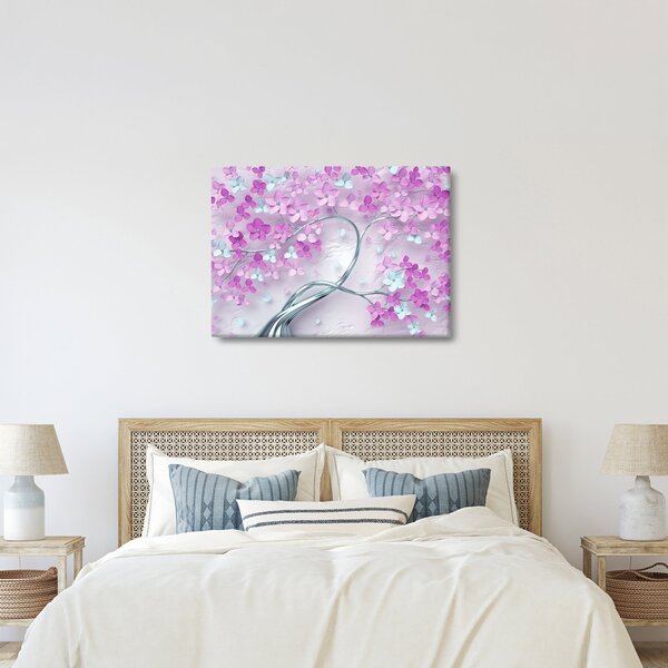 Slika cvijeća na srebrnom deblu - apstrakcija (70x50 cm)