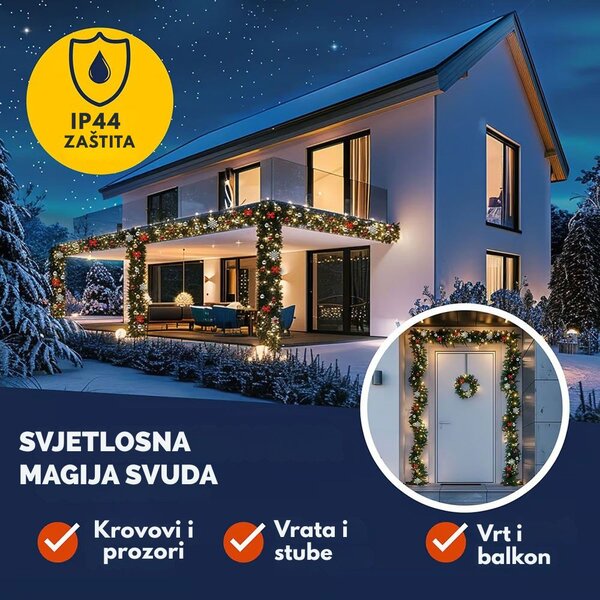 Božićna girlanda ANDREA s rasvjetom na daljinski upravljač, ukrašena, 5 m, zelena Casaria