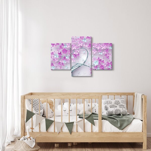 Slika cvijeća na srebrnom deblu - apstrakcija (90x60 cm)