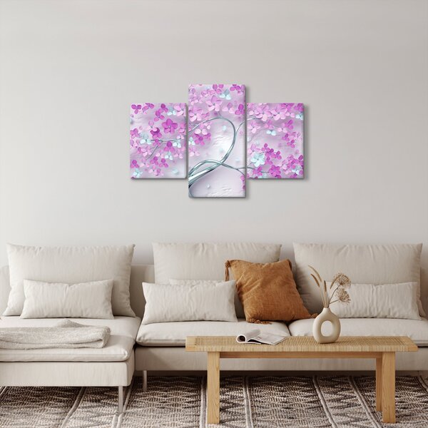 Slika cvijeća na srebrnom deblu - apstrakcija (90x60 cm)