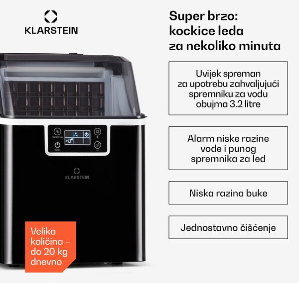 Klarstein Chios, aparat za led, 20 kg/24 h, Auto-Clean, spremnik za vodu 3,2 litre