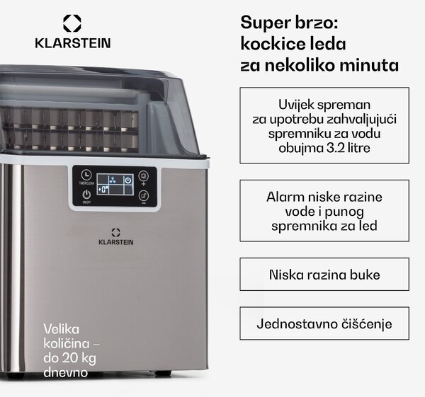 Klarstein Chios, aparat za led, 20 kg/24 h, Auto-Clean, spremnik za vodu 3,2 litre