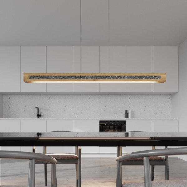 Elobra Chile S LED viseća svjetiljka, hrast/granit, duljina 116 cm, prigušiva, Drvo, Dnevni boravak/blagovaonica, Drvo