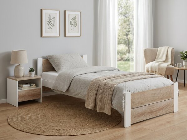 Krevet IKAROS DOUBLE 80 x 200 cm, bijela/hrast sonoma Podnica: Bez podnice, Madrac: Bez madraca