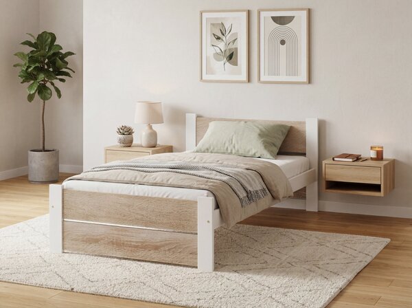 Krevet IKAROS DOUBLE 80 x 200 cm, bijela/hrast sonoma Podnica: Bez podnice, Madrac: Bez madraca