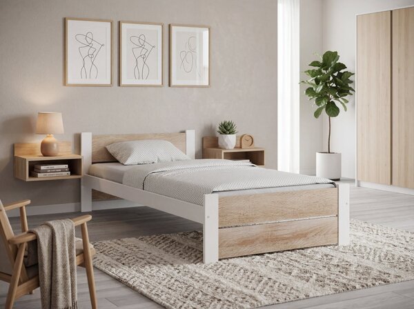 Krevet IKAROS DOUBLE 80 x 200 cm, bijela/hrast sonoma Podnica: Bez podnice, Madrac: Bez madraca