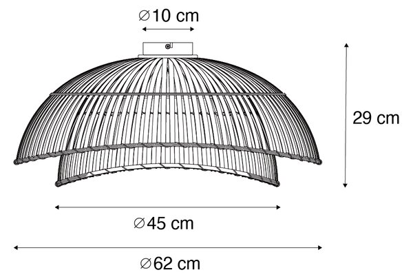 Orijentalna stropna svjetiljka crna s prirodnim bambusom 62 cm - Pua