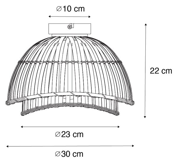 Orijentalna stropna svjetiljka crna s prirodnim bambusom 30 cm - Pua