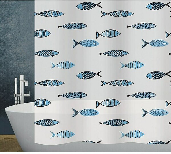Diaqua Zavjesa za tuš Ribe (Š x V: 180 x 200 cm, Plastika, Plavo-bijele boje)