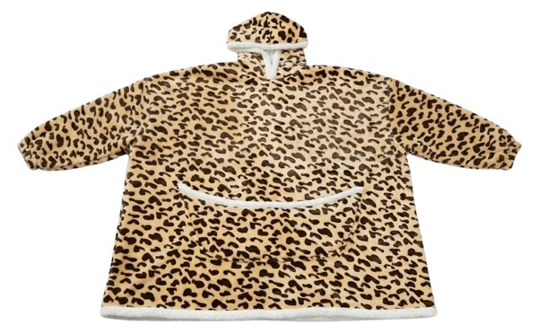 Topla deka s imitacijom ovčjeg krzna, s rukavima i kapuljačom LEOPARD, krem