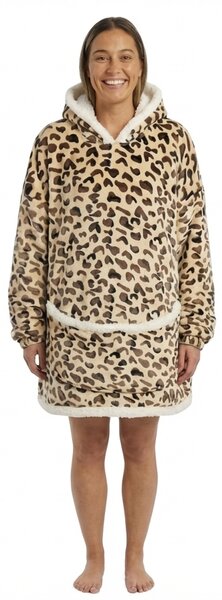 Topla deka s imitacijom ovčjeg krzna, s rukavima i kapuljačom LEOPARD, krem