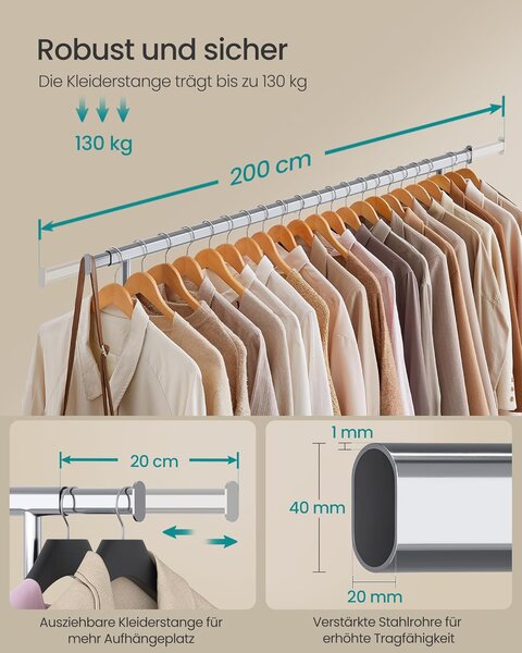 Proširivi stalak za odjeću nosivosti do 150kg, srebrne boje | SONGMICS