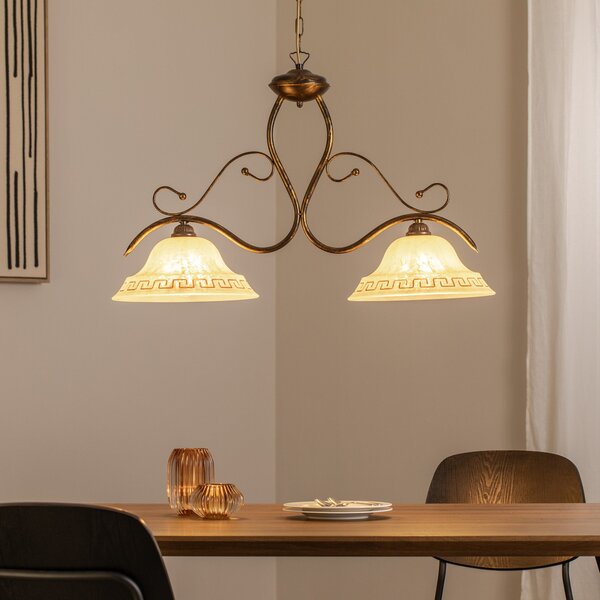 ONLI BILIARDO GIORGIO viseća lampa, krem/bronca, staklo/željezo, 2 žarulje., prigušiva, Bronca / stari mesing, Dnevni boravak/blagovaonica, Staklo