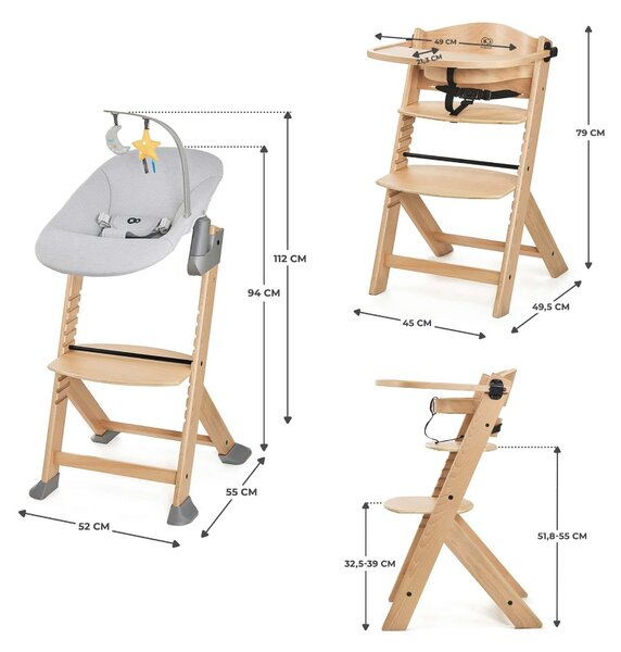 Kinderkraft hranilica Enock + ležaljka Calmee - Grey