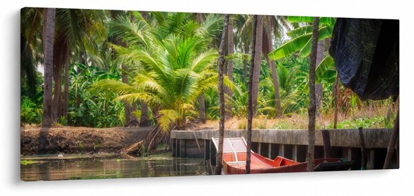 Slika - Drveni čamac na kanalu, Tajland (120x50 cm)