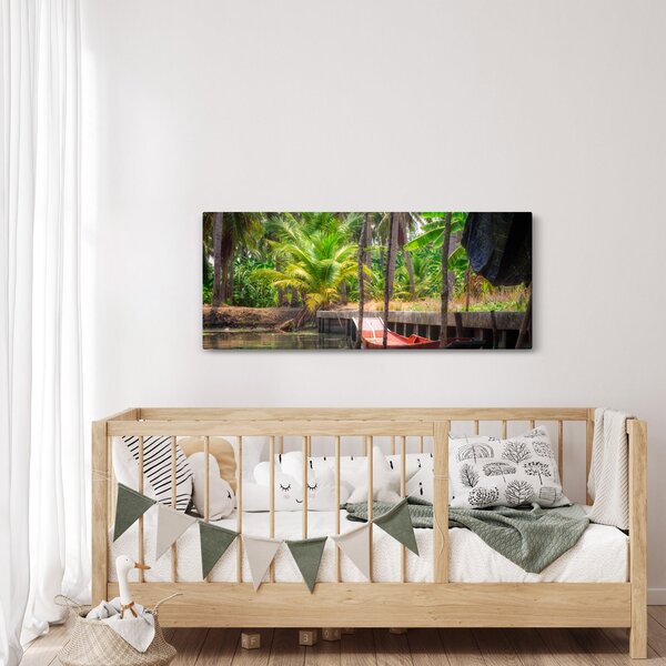 Slika - Drveni čamac na kanalu, Tajland (120x50 cm)