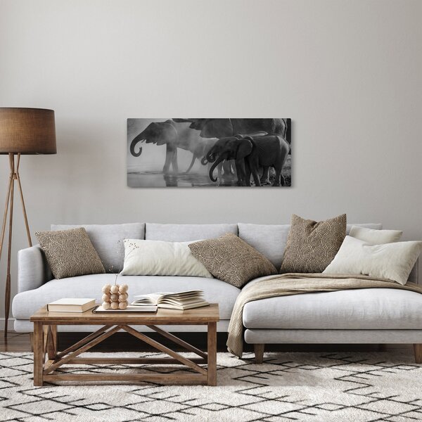 Slika slonova - crno-bijela (120x50 cm)