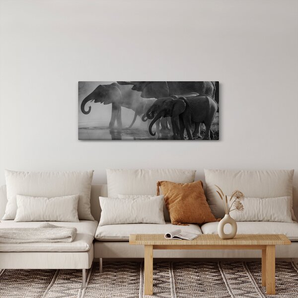 Slika slonova - crno-bijela (120x50 cm)