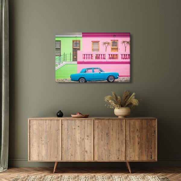 Slika automobila - šarene kuće (90x60 cm)