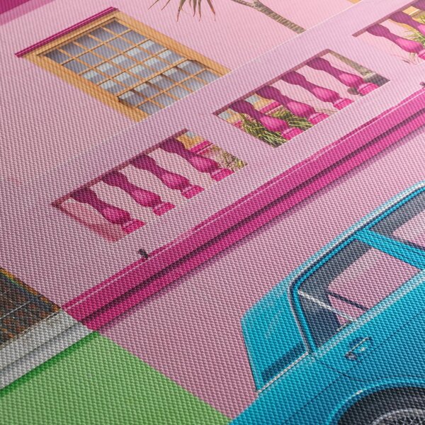 Slika automobila - šarene kuće (sa satom) (90x30 cm)