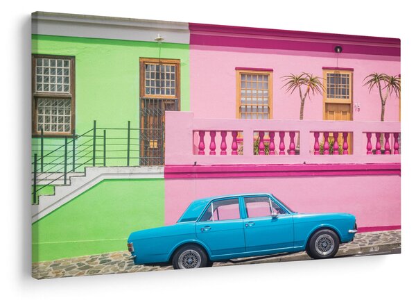 Slika automobila - šarene kuće (90x60 cm)