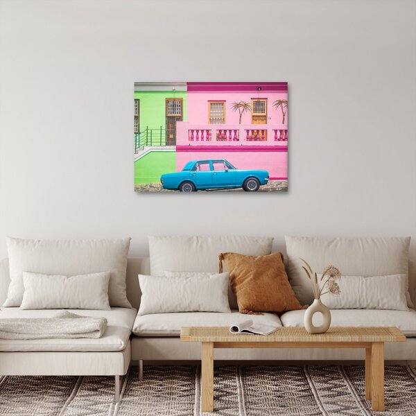 Slika automobila - šarene kuće (70x50 cm)