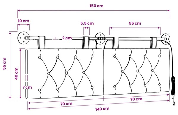 Viseće uzglavlje kreveta S LED svjetlom Svjetlosiva Tkanina - Svjetlosiva 140 cm s LED svjetlima
