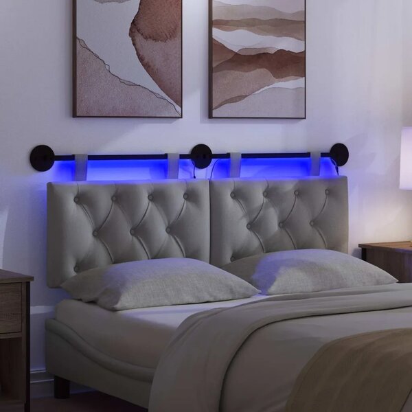 Viseće uzglavlje kreveta S LED svjetlom Svjetlosiva Tkanina - Svjetlosiva 140 cm s LED svjetlima
