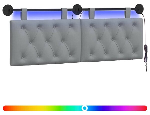 Viseće uzglavlje kreveta S LED svjetlom Svjetlosiva Tkanina - Svjetlosiva 140 cm s LED svjetlima