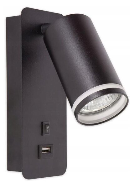 Zidna reflektorska svjetiljka s USB punjačem 1xGU10/35W/230V crna