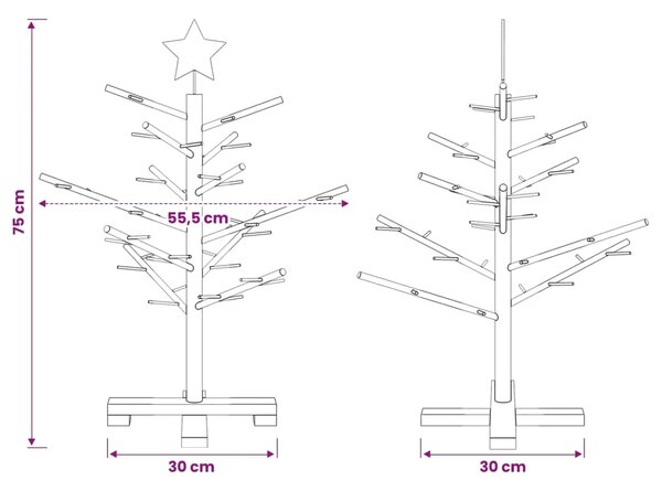 Drveno božićno drvce 75 cm Bambus i masivna borovina - 75 cm Tamno smeđa