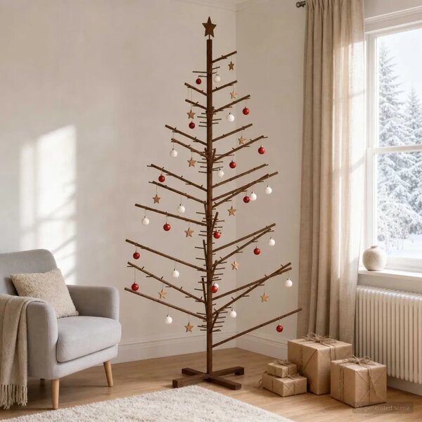 Drveno božićno drvce 210 cm Bambus i masivna borovina - 210 cm Tamno smeđa