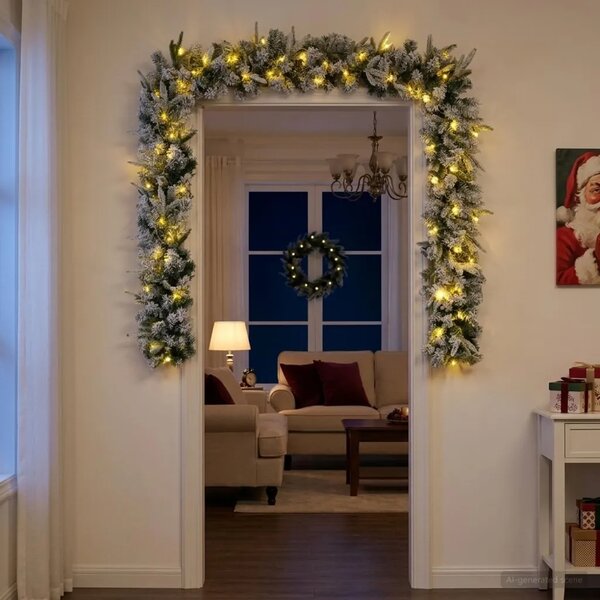 Božićni vijenci Zelena i bijela 270 cm PVC i PE 50 LED lampica - Bijela s LED svjetlima